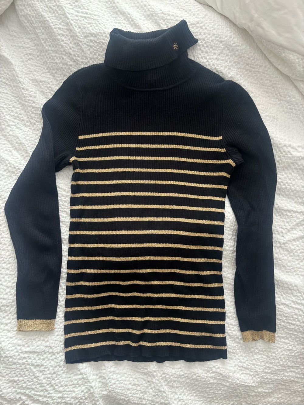 Ralph Lauren Black Turtleneck Sweater with Gold Trim